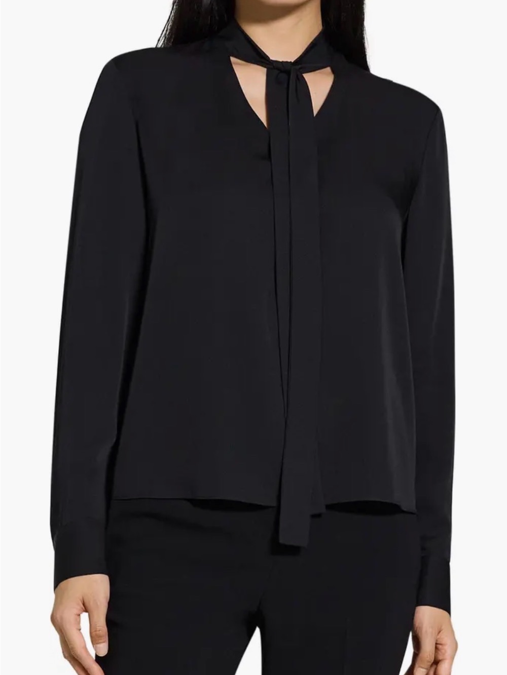 Women's Black Tie-Neck Long-Sleeve Blouse